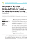 Научная статья на тему 'Comparison of direct low density lipoprotein cholesterol measurement with the Friedewald formula and alternative formulas'