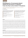 Научная статья на тему 'DEVELOPMENT OF COMMUNITY MENTAL HEALTH INFRASTRUCTURE IN THAILAND: FROM THE PAST TO THE COVID-19 PANDEMIC'