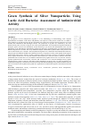 Научная статья на тему 'Green Synthesis of Silver Nanoparticles Using Lactic Acid Bacteria: Assessment of Antimicrobial Activity'