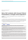 Научная статья на тему 'Hairy cell leukemia with unusual clinical presentations: a single center experience'