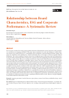 Научная статья на тему 'RELATIONSHIP BETWEEN BOARD CHARACTERISTICS, ESG AND CORPORATE PERFORMANCE: A SYSTEMATIC REVIEW'