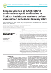 Научная статья на тему 'Seroprevalence of SARS COV-2 anti-nucleocapsid antibodies in Turkish healthcare workers before vaccination schedule: January 2021'
