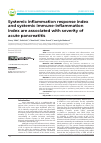 Научная статья на тему 'Systemic inflammation response index and systemic immune-inflammation index are associated with severity of acute pancreatitis'