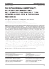 Научная статья на тему 'THE ANTIMICROBIAL SUSCEPTIBILITY, RESISTANCE MECHANISMS AND PHYLOGENETIC STRUCTURE OF S. TYPHI ISOLATED IN 2005-2018 IN THE RUSSIAN FEDERATION'