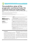 Научная статья на тему 'The predictive value of the prognostic nutritional index for contrast-induced nephropathy'